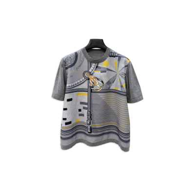 HERMES COLORIAGES DE JOUR SHORT-SLEEVE TWILLAINE SWEATER H5H2811DHO634